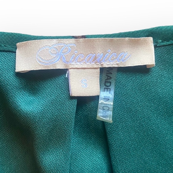 NWOT Ricarica Floral Chiffon Maxi Dress in Forest Green - Picture 7 of 9